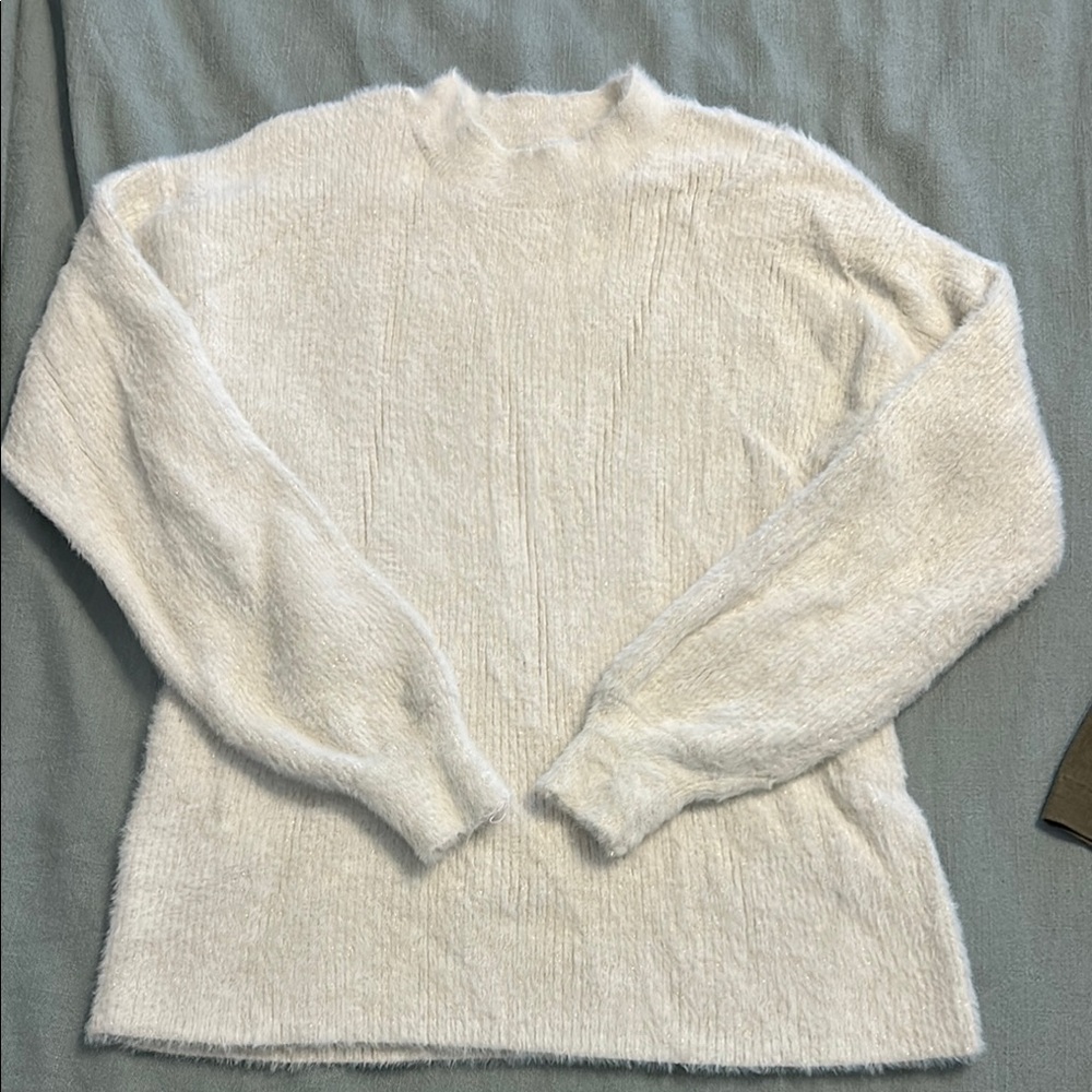 LOFT Cream Crew Neck Sweater with Textured Knit
